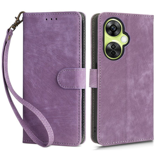 For OnePlus Nord CE 3 Lite 5G / Nord N30 5G Phone Stand Case PU Leather RFID Blocking Wallet Cover with Strap - Purple