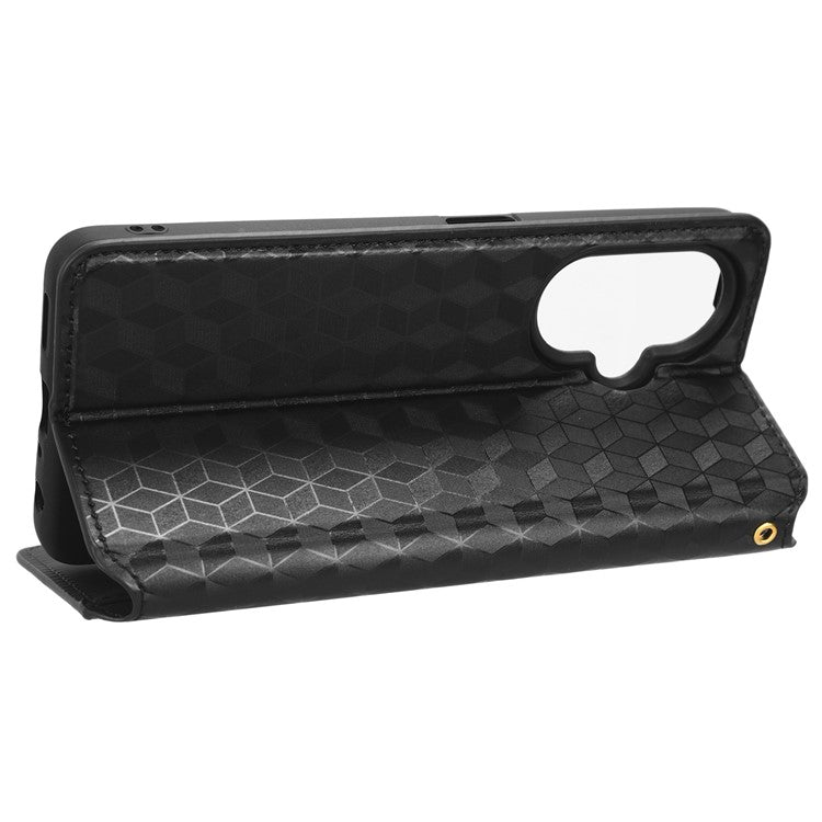 For OnePlus Nord CE 3 Lite 5G / Nord N30 5G Leather Phone Cover Stand Imprinted Rhombus Pattern Phone Wallet Case - Black