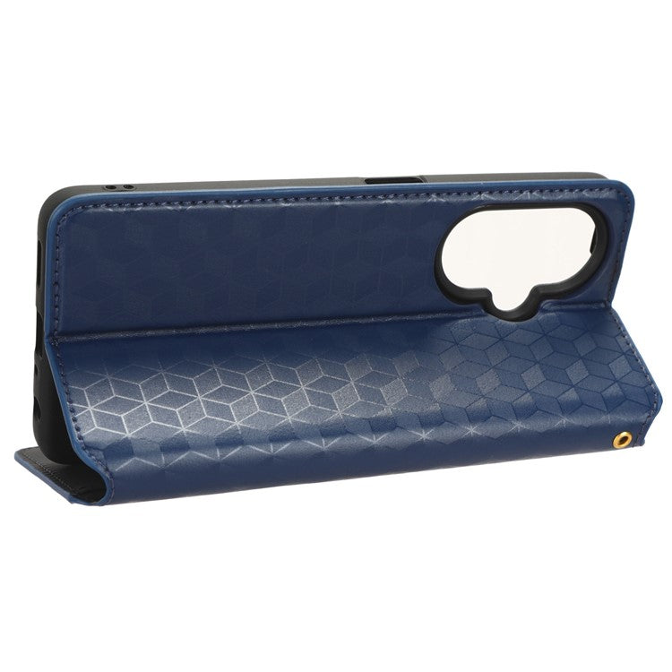 For OnePlus Nord CE 3 Lite 5G / Nord N30 5G Leather Phone Cover Stand Imprinted Rhombus Pattern Phone Wallet Case - Blue