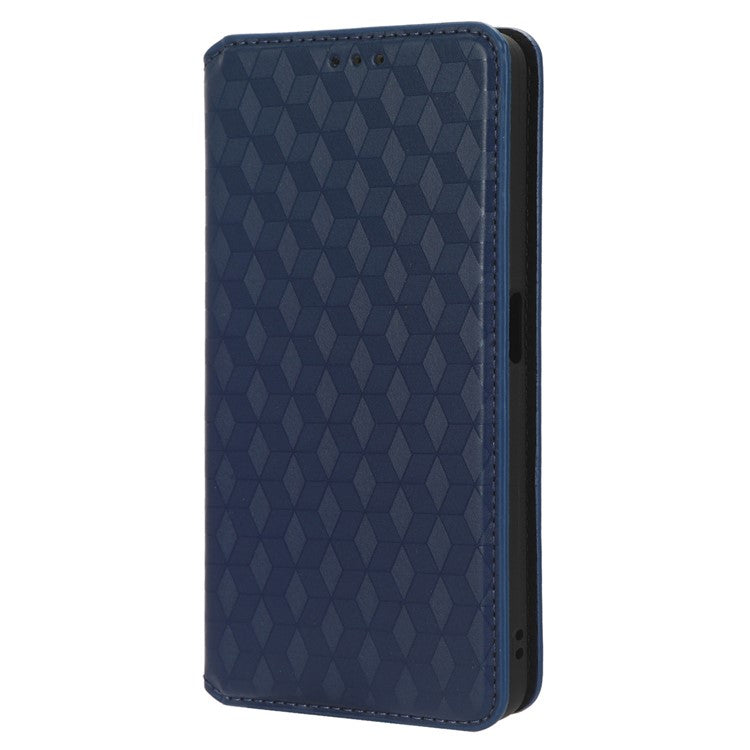 For OnePlus Nord CE 3 Lite 5G / Nord N30 5G Leather Phone Cover Stand Imprinted Rhombus Pattern Phone Wallet Case - Blue
