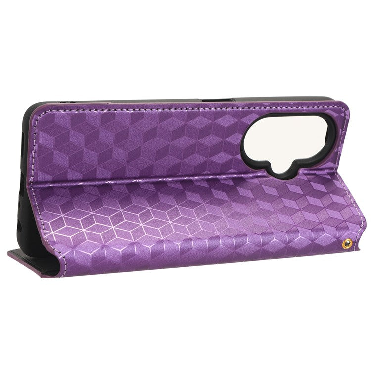 For OnePlus Nord CE 3 Lite 5G / Nord N30 5G Leather Phone Cover Stand Imprinted Rhombus Pattern Phone Wallet Case - Purple