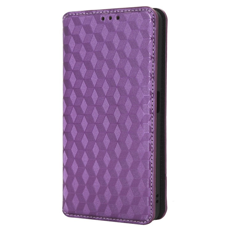 For OnePlus Nord CE 3 Lite 5G / Nord N30 5G Leather Phone Cover Stand Imprinted Rhombus Pattern Phone Wallet Case - Purple