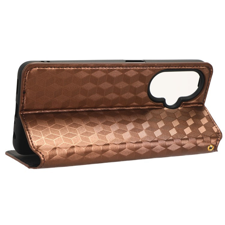 For OnePlus Nord CE 3 Lite 5G / Nord N30 5G Leather Phone Cover Stand Imprinted Rhombus Pattern Phone Wallet Case - Brown