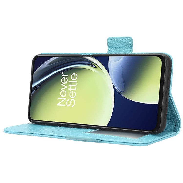 For OnePlus Nord CE 3 Lite 5G / Nord N30 5G PU Leather Case Litchi Texture Wallet Stand Phone Cover - Baby Blue