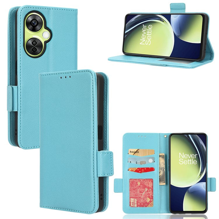For OnePlus Nord CE 3 Lite 5G / Nord N30 5G PU Leather Case Litchi Texture Wallet Stand Phone Cover - Baby Blue
