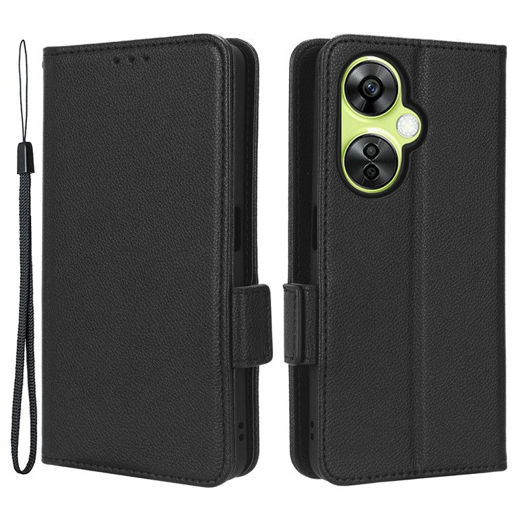 For OnePlus Nord CE 3 Lite 5G / Nord N30 5G PU Leather Case Litchi Texture Wallet Stand Phone Cover - Black