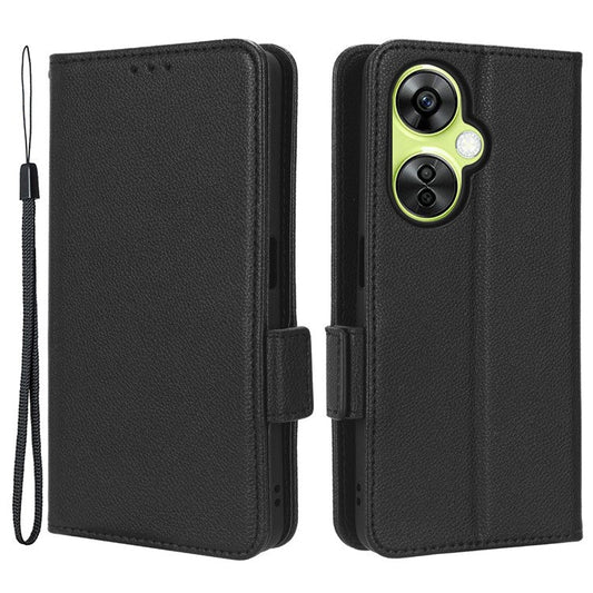 For OnePlus Nord CE 3 Lite 5G / Nord N30 5G PU Leather Case Litchi Texture Wallet Stand Phone Cover - Black