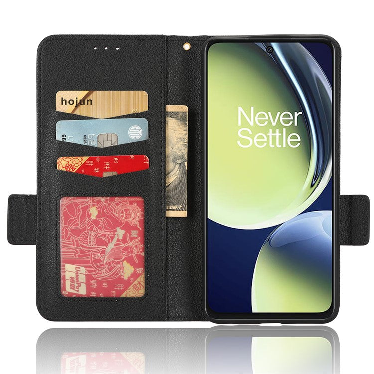For OnePlus Nord CE 3 Lite 5G / Nord N30 5G PU Leather Case Litchi Texture Wallet Stand Phone Cover - Black