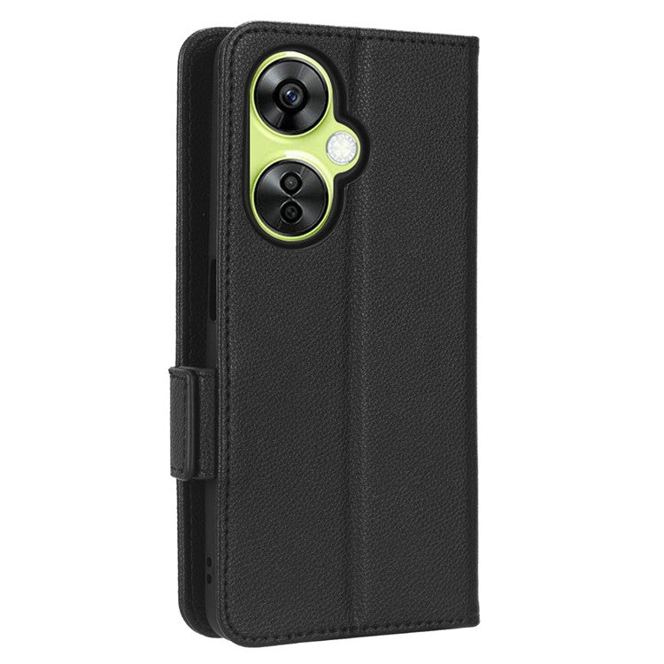 For OnePlus Nord CE 3 Lite 5G / Nord N30 5G PU Leather Case Litchi Texture Wallet Stand Phone Cover - Black