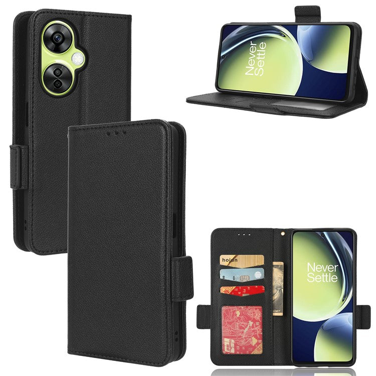 For OnePlus Nord CE 3 Lite 5G / Nord N30 5G PU Leather Case Litchi Texture Wallet Stand Phone Cover - Black