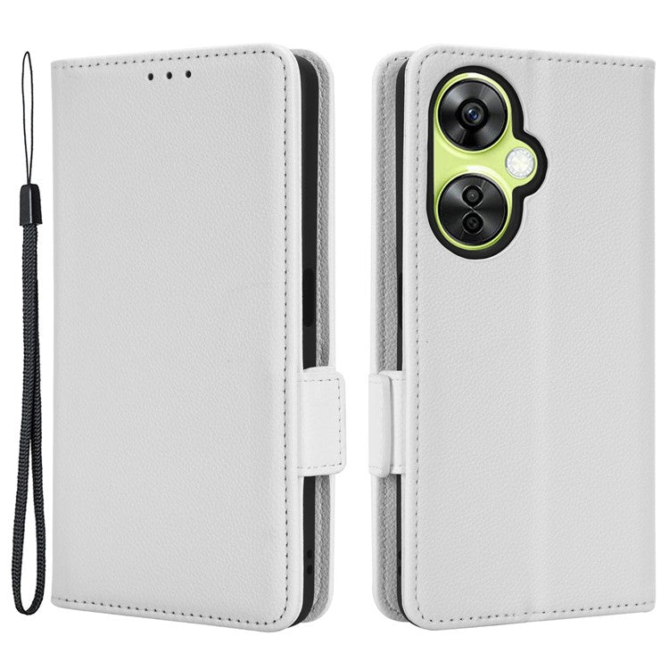 For OnePlus Nord CE 3 Lite 5G / Nord N30 5G PU Leather Case Litchi Texture Wallet Stand Phone Cover - White
