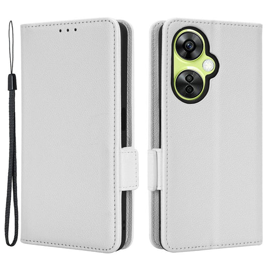 For OnePlus Nord CE 3 Lite 5G / Nord N30 5G PU Leather Case Litchi Texture Wallet Stand Phone Cover - White