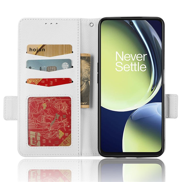 For OnePlus Nord CE 3 Lite 5G / Nord N30 5G PU Leather Case Litchi Texture Wallet Stand Phone Cover - White