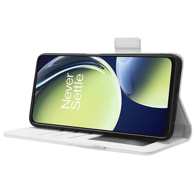 For OnePlus Nord CE 3 Lite 5G / Nord N30 5G PU Leather Case Litchi Texture Wallet Stand Phone Cover - White