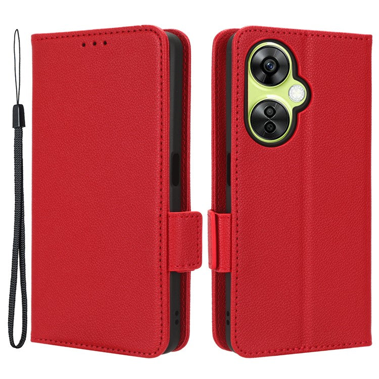 For OnePlus Nord CE 3 Lite 5G / Nord N30 5G PU Leather Case Litchi Texture Wallet Stand Phone Cover - Red
