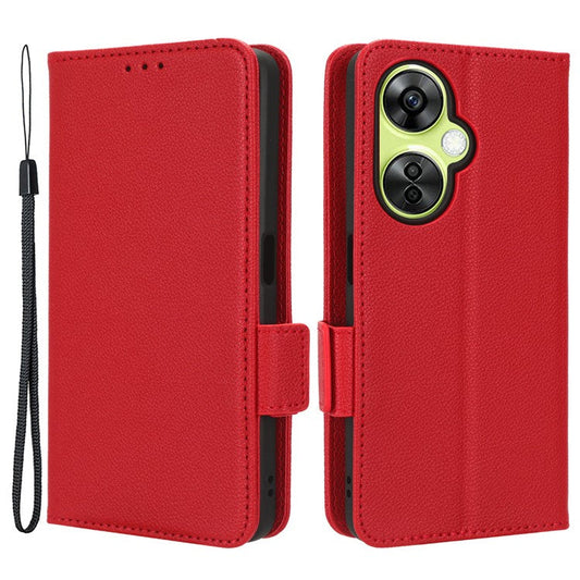 For OnePlus Nord CE 3 Lite 5G / Nord N30 5G PU Leather Case Litchi Texture Wallet Stand Phone Cover - Red