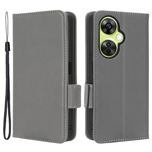 For OnePlus Nord CE 3 Lite 5G / Nord N30 5G PU Leather Case Litchi Texture Wallet Stand Phone Cover - Grey