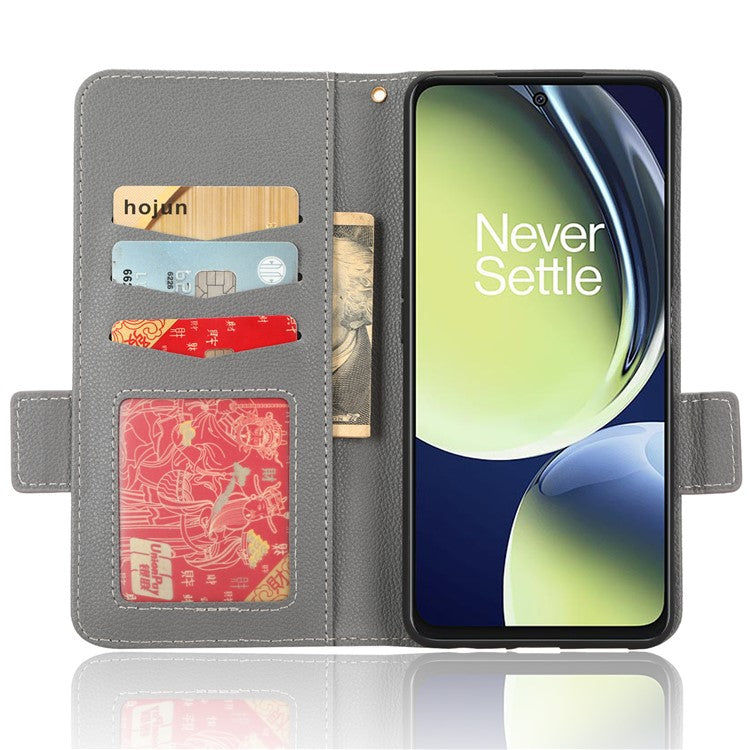 For OnePlus Nord CE 3 Lite 5G / Nord N30 5G PU Leather Case Litchi Texture Wallet Stand Phone Cover - Grey