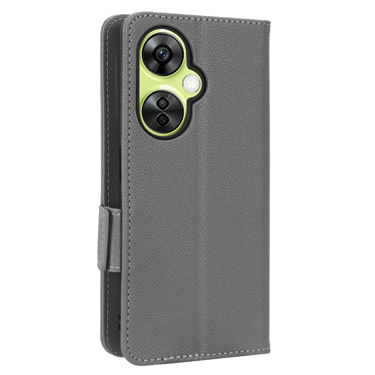 For OnePlus Nord CE 3 Lite 5G / Nord N30 5G PU Leather Case Litchi Texture Wallet Stand Phone Cover - Grey