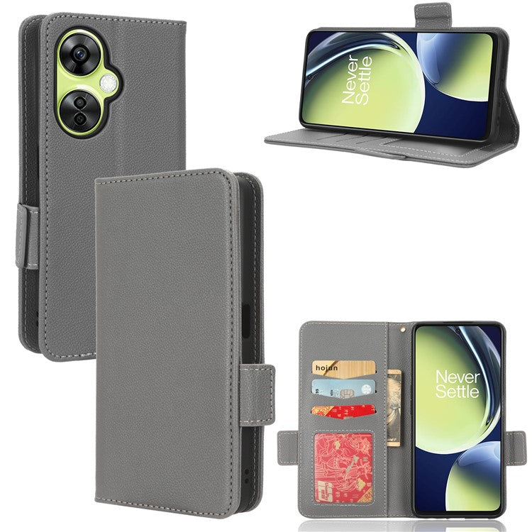 For OnePlus Nord CE 3 Lite 5G / Nord N30 5G PU Leather Case Litchi Texture Wallet Stand Phone Cover - Grey