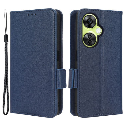 For OnePlus Nord CE 3 Lite 5G / Nord N30 5G PU Leather Case Litchi Texture Wallet Stand Phone Cover - Dark Blue