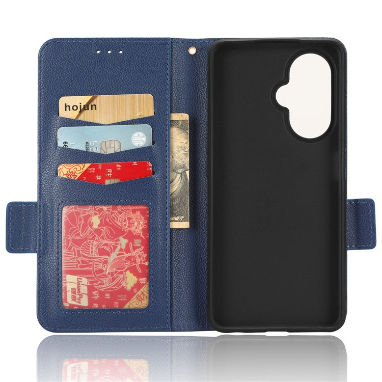 For OnePlus Nord CE 3 Lite 5G / Nord N30 5G PU Leather Case Litchi Texture Wallet Stand Phone Cover - Dark Blue