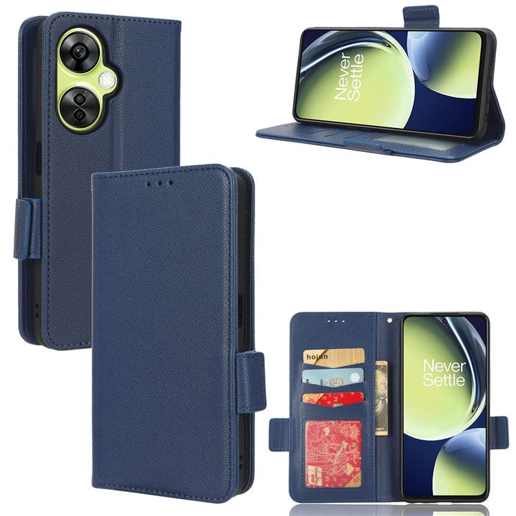 For OnePlus Nord CE 3 Lite 5G / Nord N30 5G PU Leather Case Litchi Texture Wallet Stand Phone Cover - Dark Blue