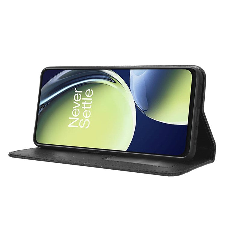 For OnePlus Nord CE 3 Lite 5G / Nord N30 5G Wallet Phone Case Retro PU Leather Mobile Phone Stand Cover - Black