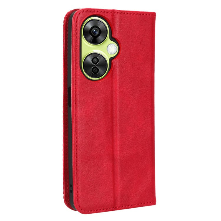 For OnePlus Nord CE 3 Lite 5G / Nord N30 5G Wallet Phone Case Retro PU Leather Mobile Phone Stand Cover - Red