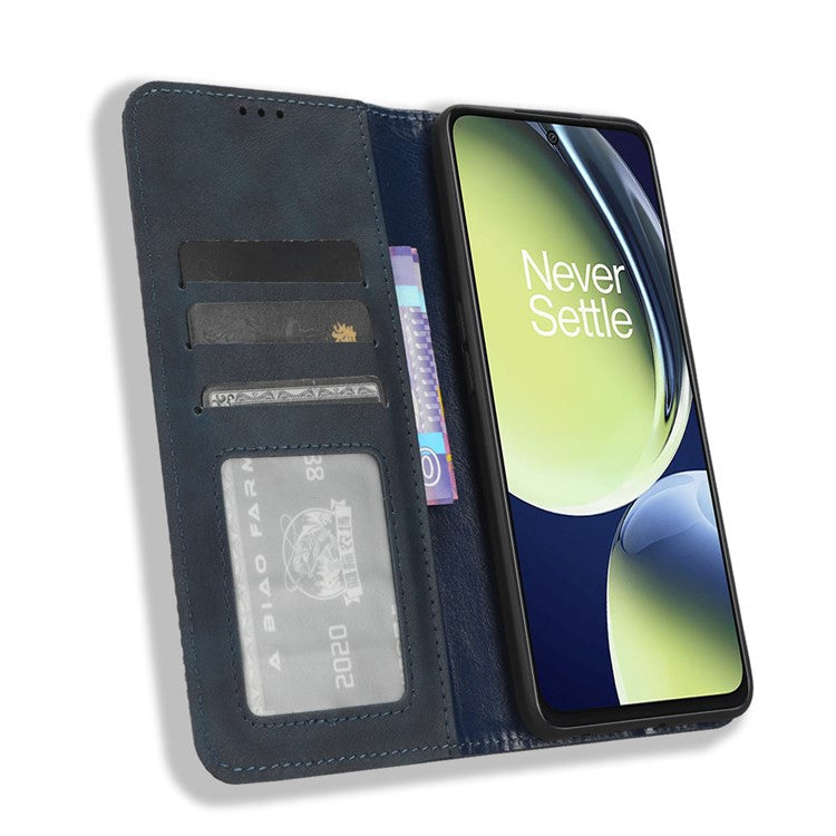 For OnePlus Nord CE 3 Lite 5G / Nord N30 5G Wallet Phone Case Retro PU Leather Mobile Phone Stand Cover - Blue