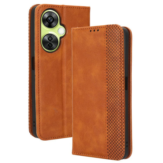 For OnePlus Nord CE 3 Lite 5G / Nord N30 5G Wallet Phone Case Retro PU Leather Mobile Phone Stand Cover - Brown