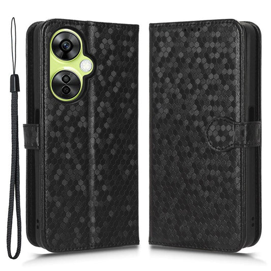For OnePlus Nord CE 3 Lite 5G / Nord N30 5G PU Leather Cover Dot Pattern Imprinted Stand Wallet Phone Case - Black