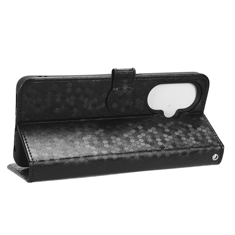 For OnePlus Nord CE 3 Lite 5G / Nord N30 5G PU Leather Cover Dot Pattern Imprinted Stand Wallet Phone Case - Black