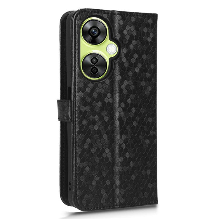 For OnePlus Nord CE 3 Lite 5G / Nord N30 5G PU Leather Cover Dot Pattern Imprinted Stand Wallet Phone Case - Black