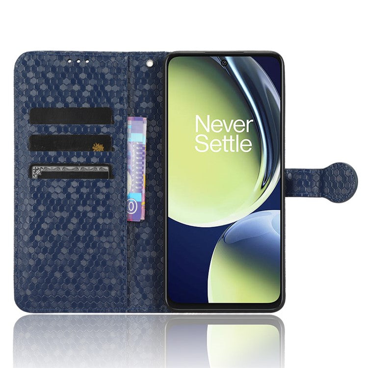 For OnePlus Nord CE 3 Lite 5G / Nord N30 5G PU Leather Cover Dot Pattern Imprinted Stand Wallet Phone Case - Dark Blue