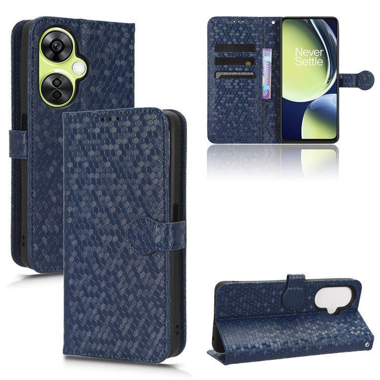 For OnePlus Nord CE 3 Lite 5G / Nord N30 5G PU Leather Cover Dot Pattern Imprinted Stand Wallet Phone Case - Dark Blue