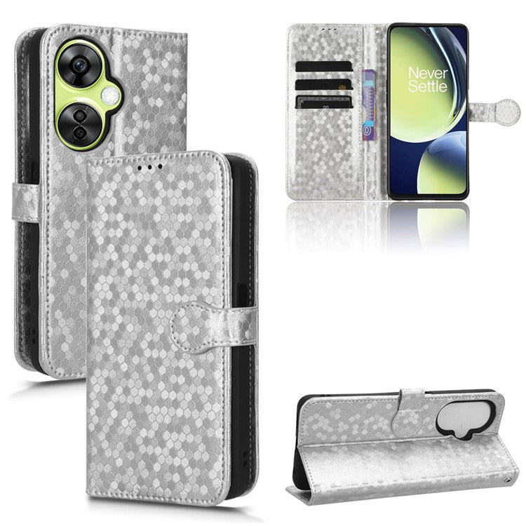 For OnePlus Nord CE 3 Lite 5G / Nord N30 5G PU Leather Cover Dot Pattern Imprinted Stand Wallet Phone Case - Silver