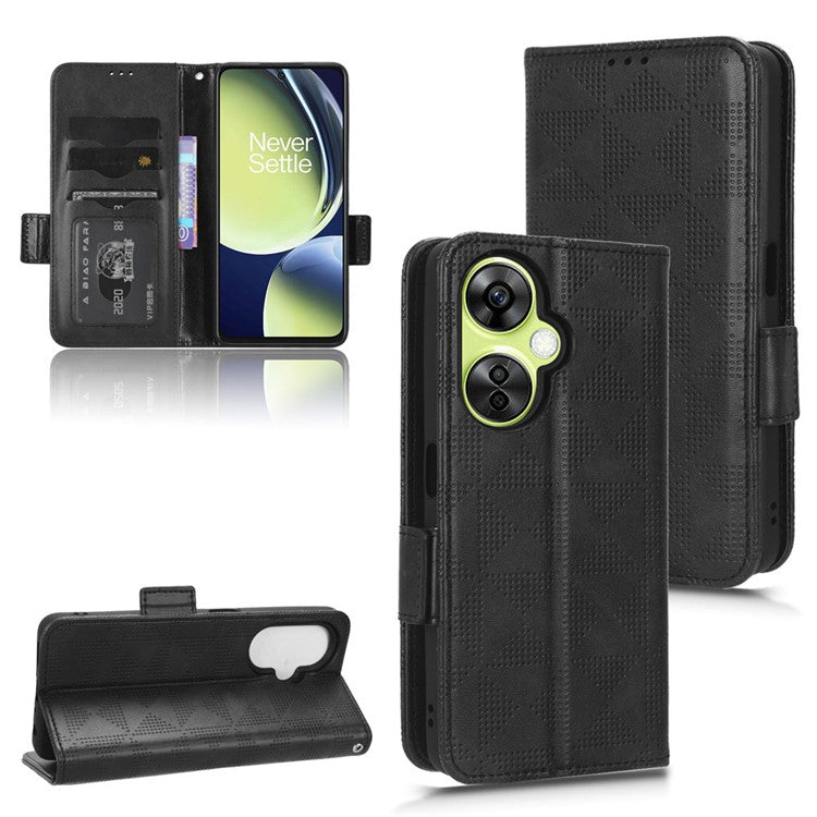For OnePlus Nord CE 3 Lite 5G / Nord N30 5G Phone Case Imprinted Triangle Stand Wallet PU Leather Cover - Black
