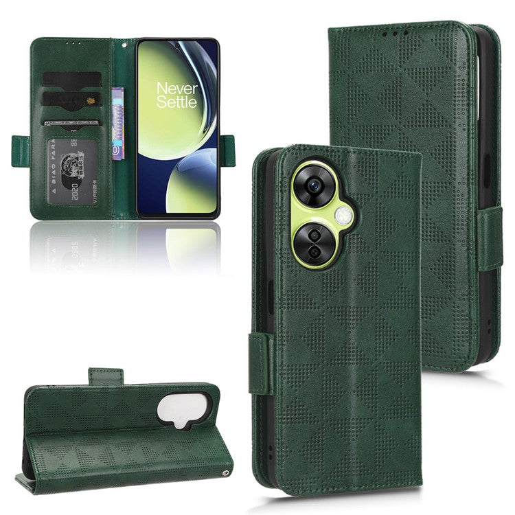 For OnePlus Nord CE 3 Lite 5G / Nord N30 5G Phone Case Imprinted Triangle Stand Wallet PU Leather Cover - Green