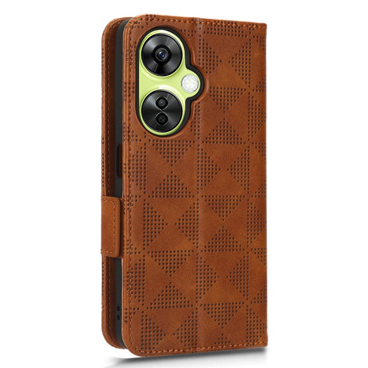 For OnePlus Nord CE 3 Lite 5G / Nord N30 5G Phone Case Imprinted Triangle Stand Wallet PU Leather Cover - Brown