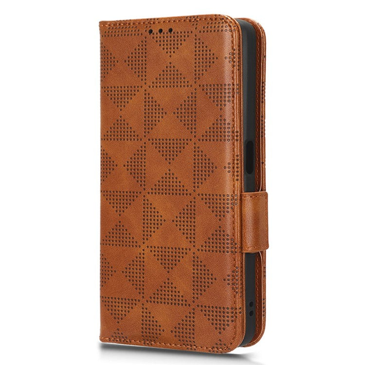 For OnePlus Nord CE 3 Lite 5G / Nord N30 5G Phone Case Imprinted Triangle Stand Wallet PU Leather Cover - Brown