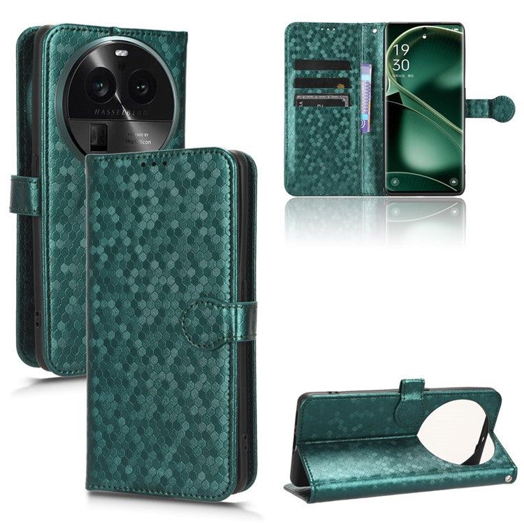 PU Leather Cover for Oppo Find X6 Pro Dot Pattern Imprinted Wallet Phone Case with Stand - Green