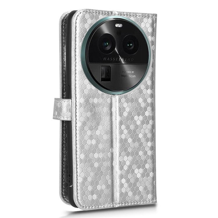 PU Leather Cover for Oppo Find X6 Pro Dot Pattern Imprinted Wallet Phone Case with Stand - Silver