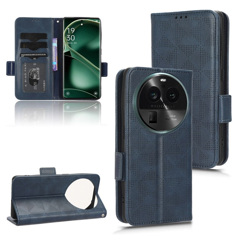 Shockproof PU Leather Phone Case for Oppo Find X6 , Imprinted Triangle Stand Wallet Cover - Blue