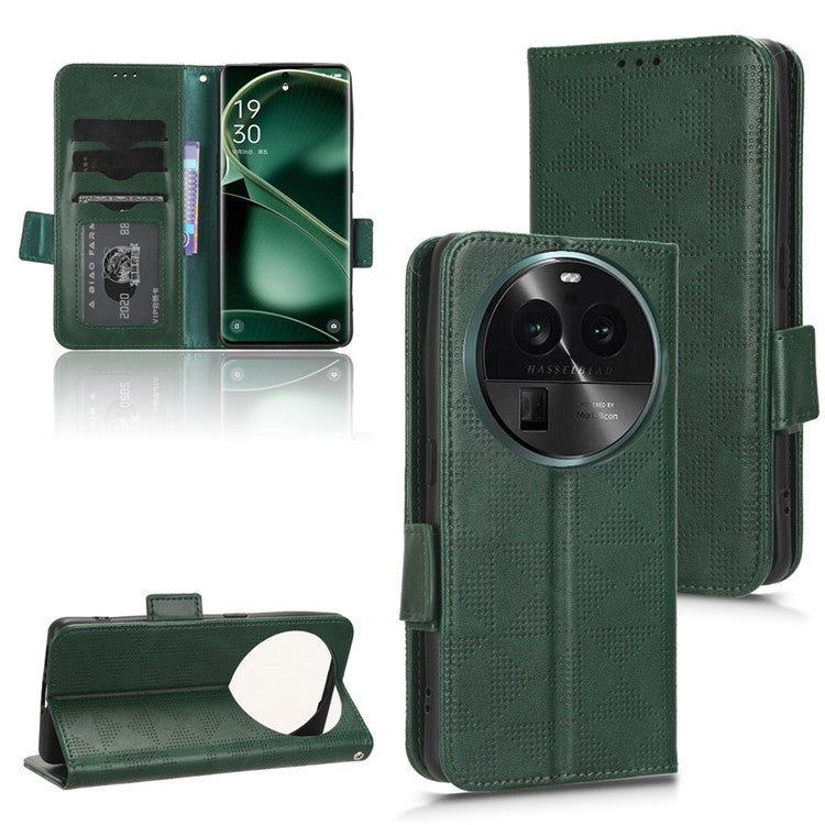 Shockproof PU Leather Phone Case for Oppo Find X6 , Imprinted Triangle Stand Wallet Cover - Green
