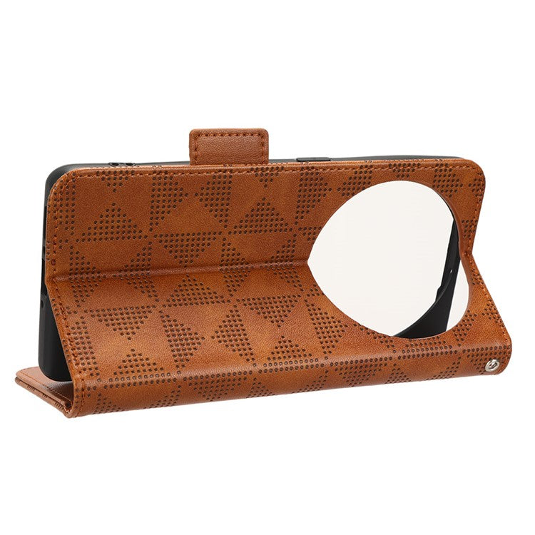Shockproof PU Leather Phone Case for Oppo Find X6 , Imprinted Triangle Stand Wallet Cover - Brown