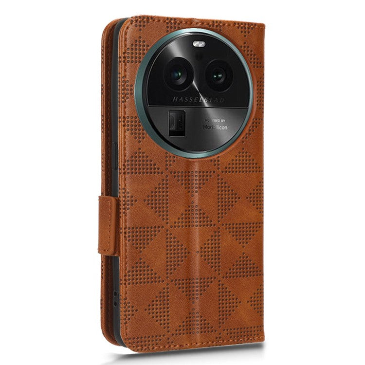 Shockproof PU Leather Phone Case for Oppo Find X6 , Imprinted Triangle Stand Wallet Cover - Brown