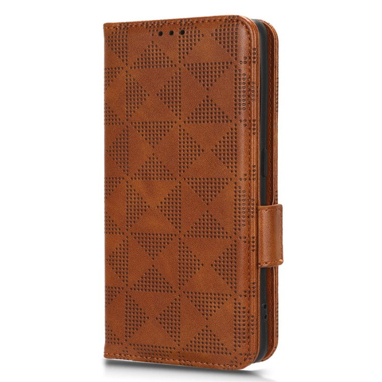 Shockproof PU Leather Phone Case for Oppo Find X6 , Imprinted Triangle Stand Wallet Cover - Brown