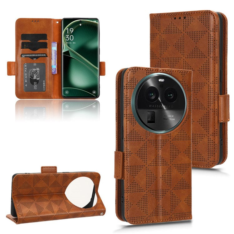 Shockproof PU Leather Phone Case for Oppo Find X6 , Imprinted Triangle Stand Wallet Cover - Brown