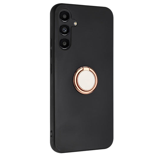 For Samsung Galaxy M14 5G Flexible TPU Back Cover Rotary Ring Kickstand Matte Phone Case - Rose Gold